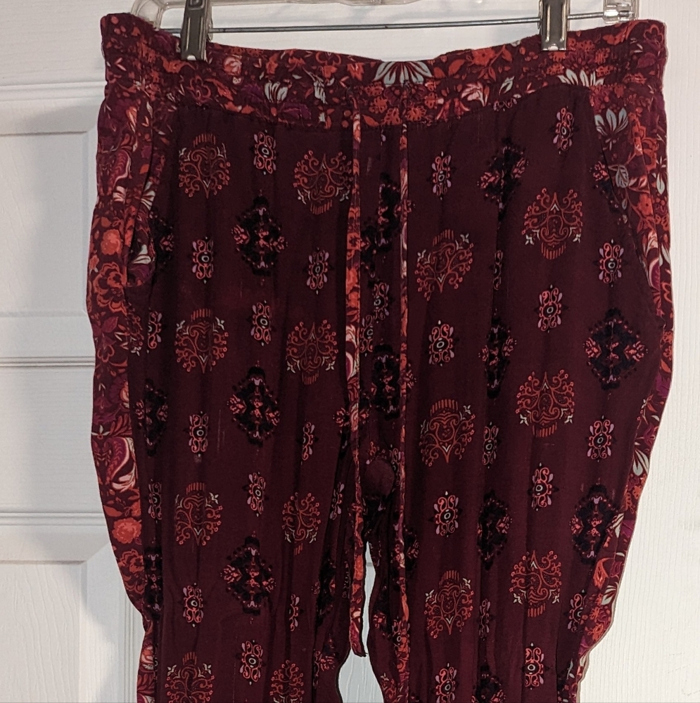 Floral red Drawstring Harem Pants